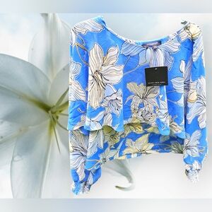 Marc New York Andrew Marc NWT Flowy Layere Blue Periwinkle Floral Blouse
